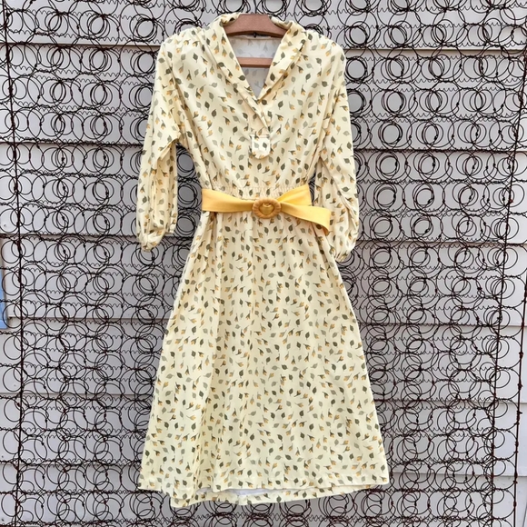 Floral Yellow Dress with Belt - Picture 1 of 5